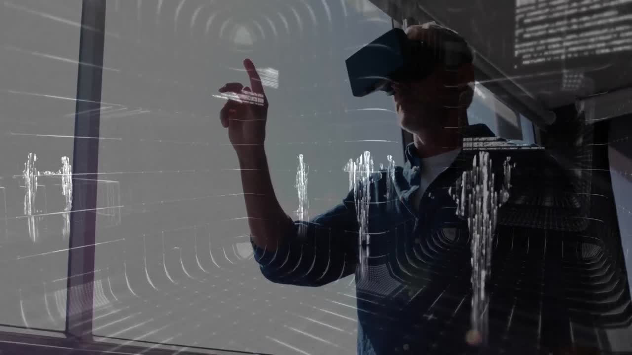 Animation of data processing over businessman working in office