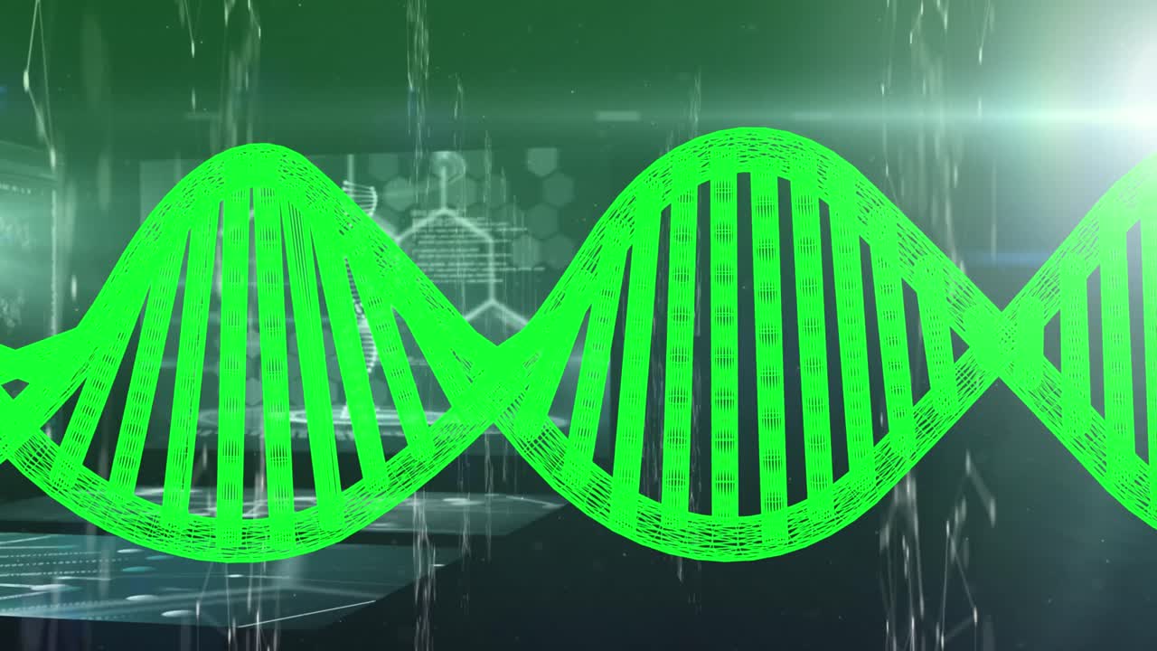 la estructura del adn girando y la red de conexiones contra pantallas en el procesamiento de datos médicos