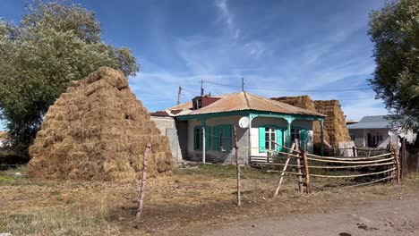 4k static shot captures georgian countryside and rural life, samtskhe-javakheti region, near paravani lake