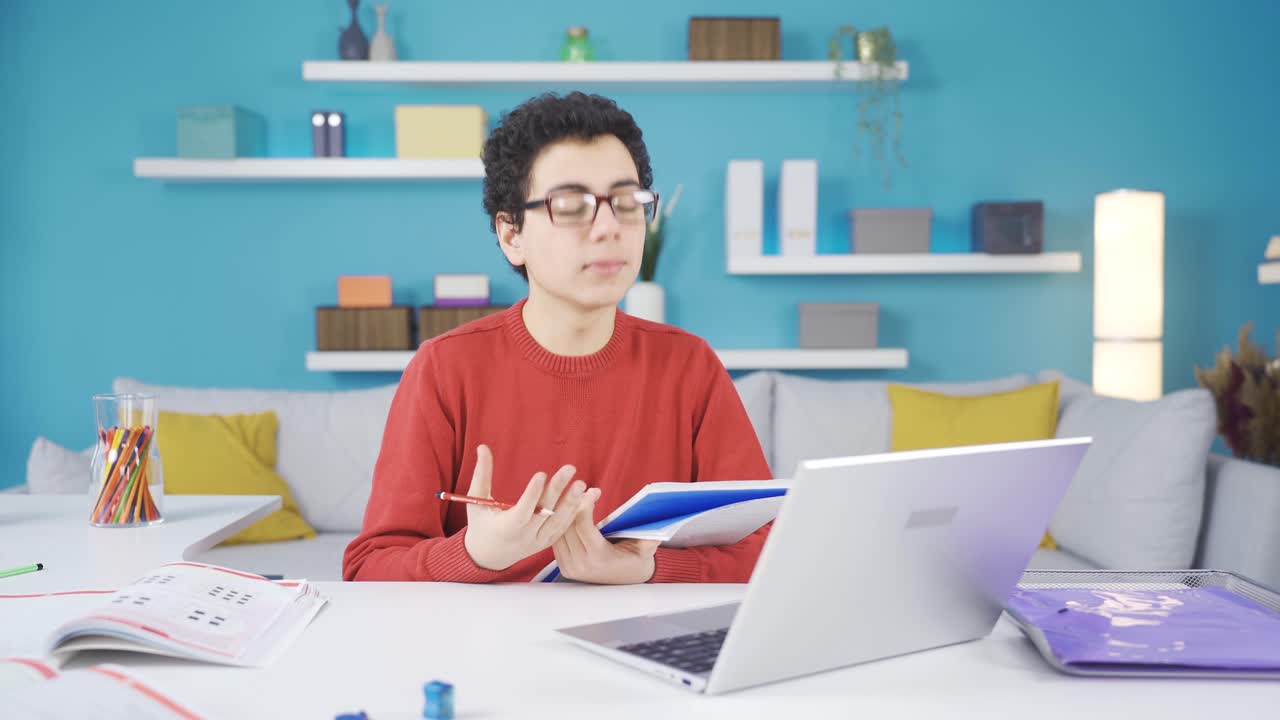 온라인으로 원격으로 공부하는 남성 학생.