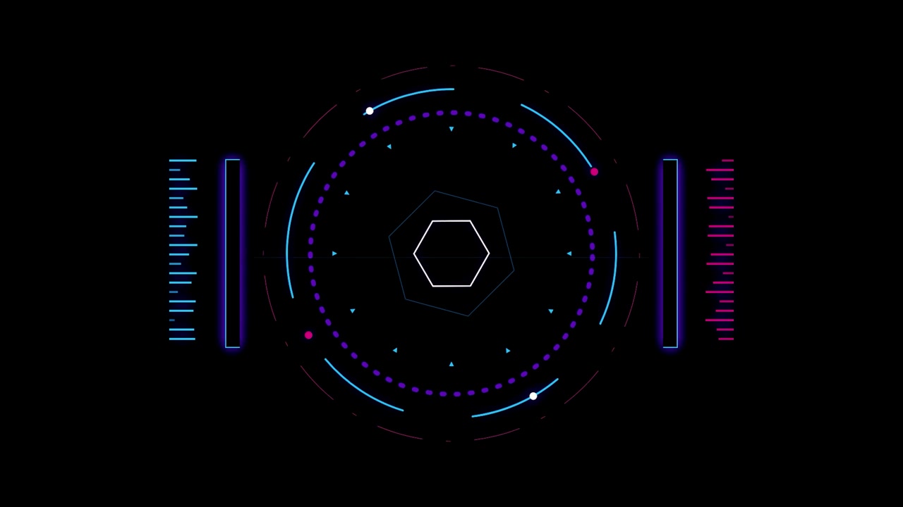 Futuristic Digital HUD Interface with Rotating Hexagon