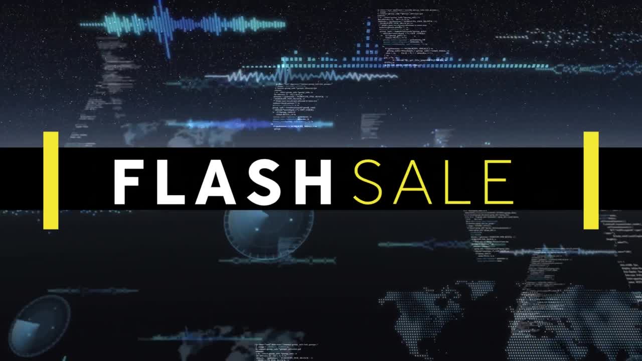 다중 라운드 스캐너와 데이터 처리에 대한 플래시 판매 텍스트 배너의 디지털 애니메이션