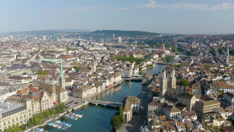 beautiful aerial establishing shot of zurich, switzerland