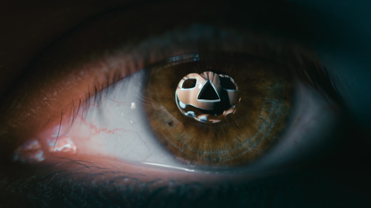 Eye Sees A Scary Halloween Pumpkin In Front Of It