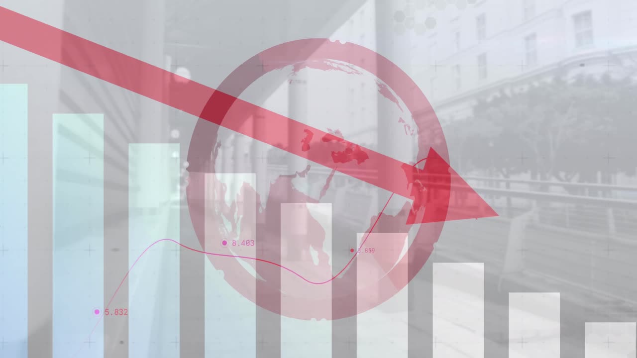 통계 및 데이터 처리의 애니메이션 및 도시 풍경에 대한 지구