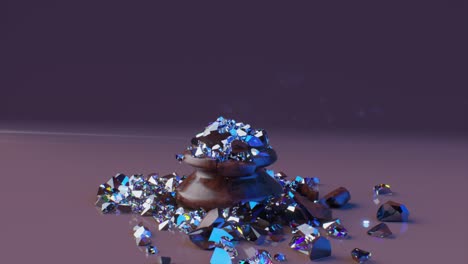 game concept. a dark marble chess knight crumbles into diamond particles. 3d animation of a seamless loop.