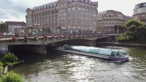 Lovely-Scenery-of-Strasbourg-with-Sightseeing-Boat-on-Rhine-River