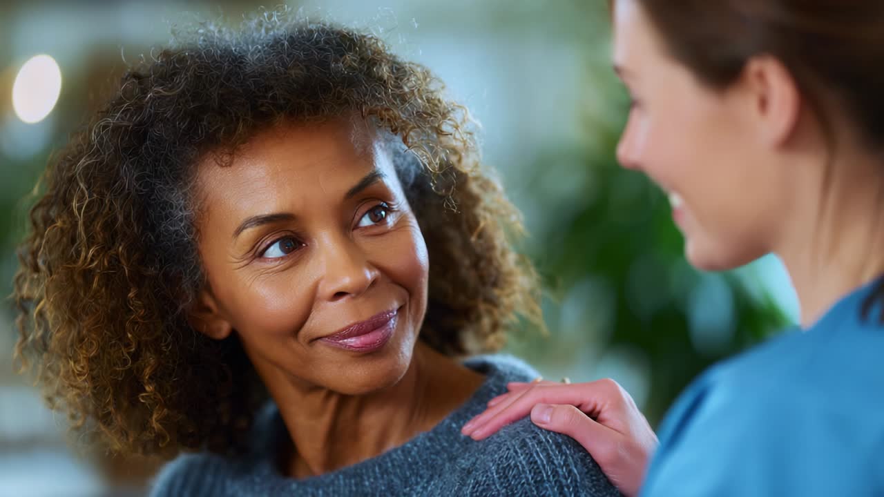 A Heartfelt Moment: Two Women Engaged in a Meaningful Conversation, Highlighting Connection, Support, and Empathy in a Warm Atmosphere of Understanding and Care