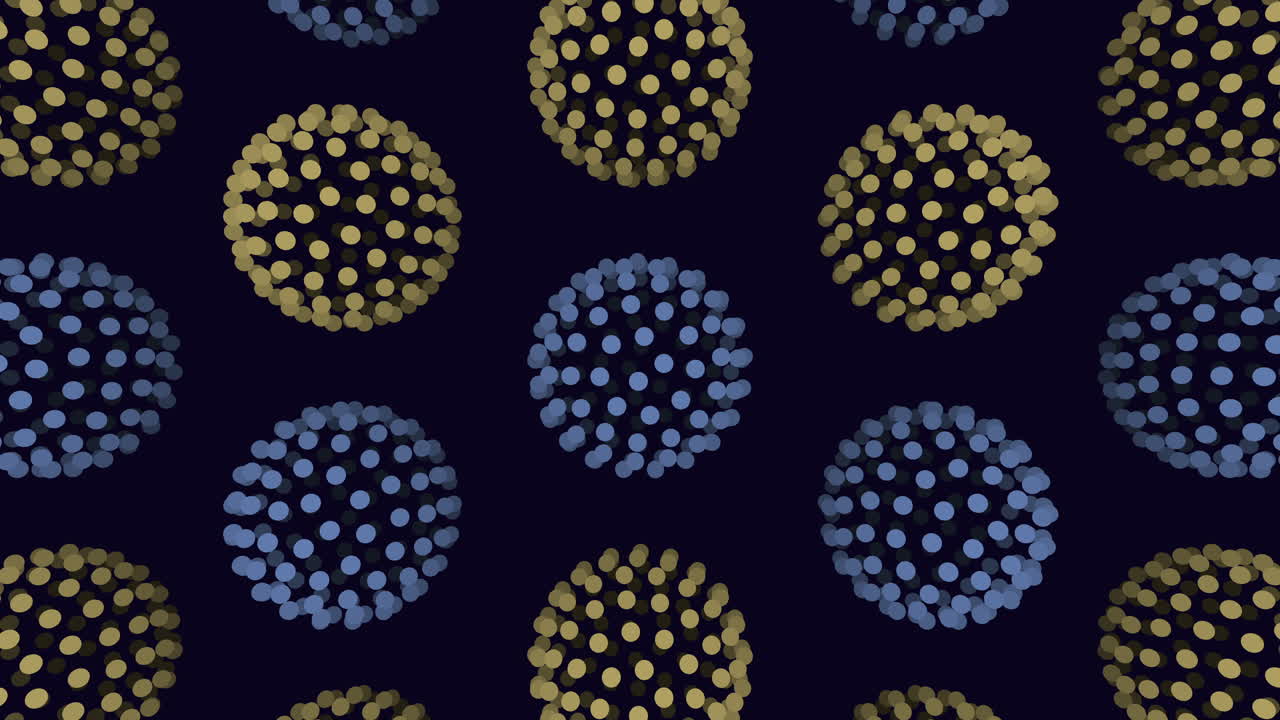 검은 바탕에 세련된 파란색과 금색의 금속 점 패턴
