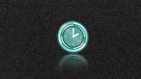animación de un reloj con manecillas giratorias sobre un fondo de cuarzo negro brillante