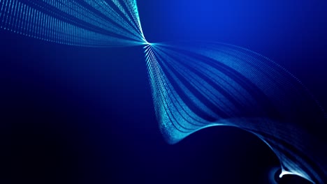 4k círculo de fondo abstracto de partículas de brillo forman líneas, superficies como paisaje futurista en el ciberespacio o holograma. tema de ciencia ficción de microworld, nanotecnología o espacio cósmico. espiral azul 4