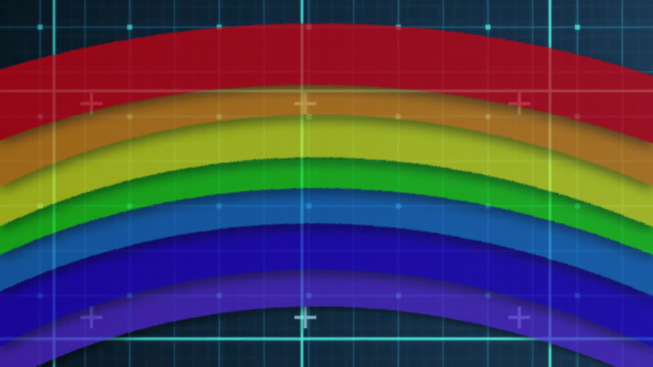 Overlaying colorful rainbow on grid with animation and technical design elements