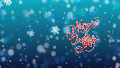 animation of christmas greetings text over snow falling on blue background