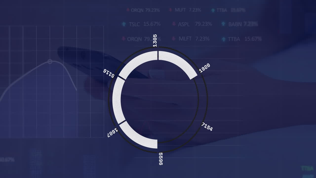Animation of scanner and financial data processing against mid section of person using smartphone