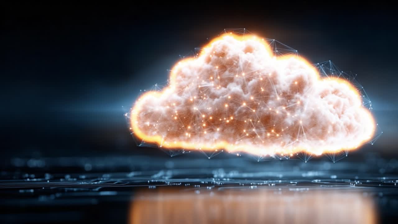 A Stunning Visualization of Digital Clouds Surrounded by Light and Connection, Representing the Future of Cloud Computing and Data Storage in a Modern World