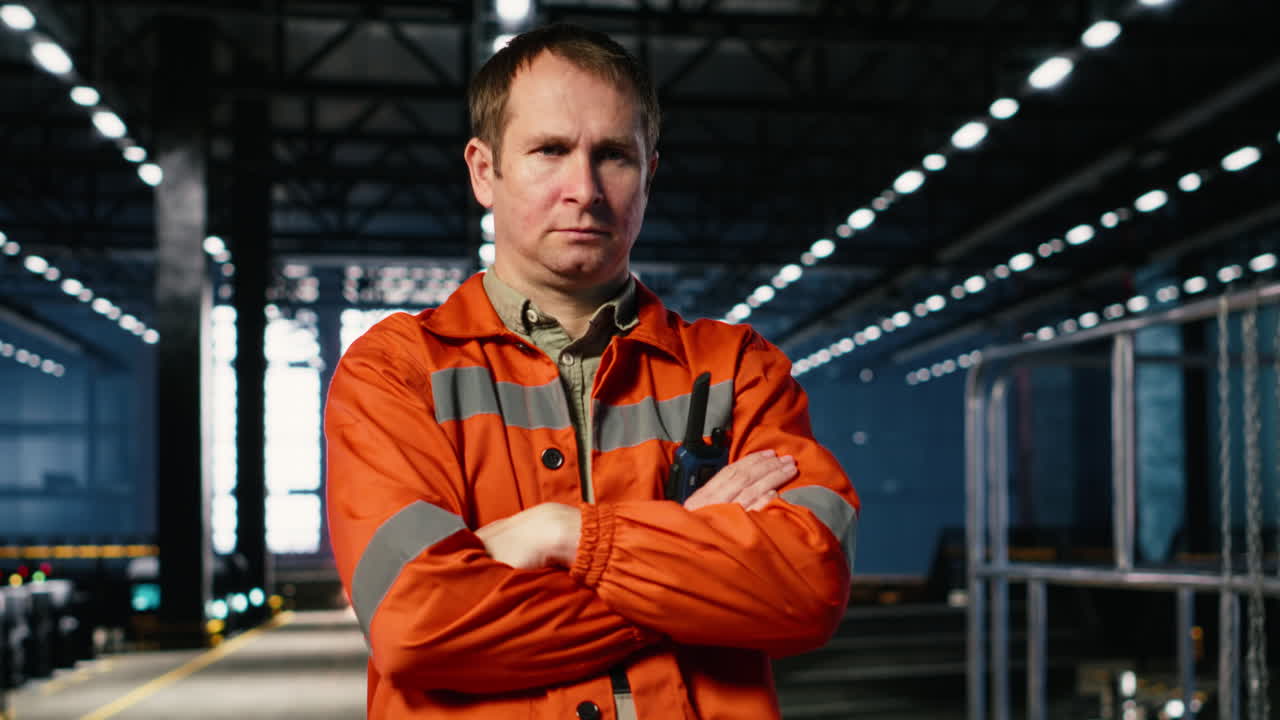 Portrait of engineer supervising welding activity in industrial factory