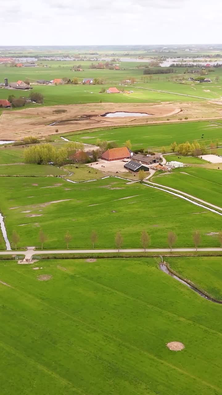 Aerial View of a Dutch Farm and Surrounding Fields