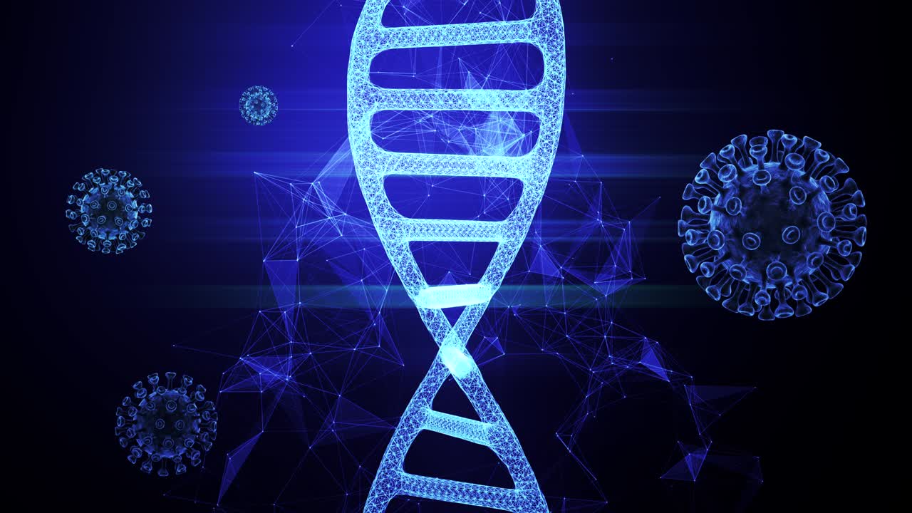 concepto abstracto de adn con bucle de animación de coronavirus