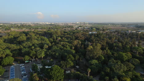 el área de safari de ramat gan donde todas las jaulas de animales están bajo los árboles del zoológico en una tarde tranquila cuando casi no hay visitantes