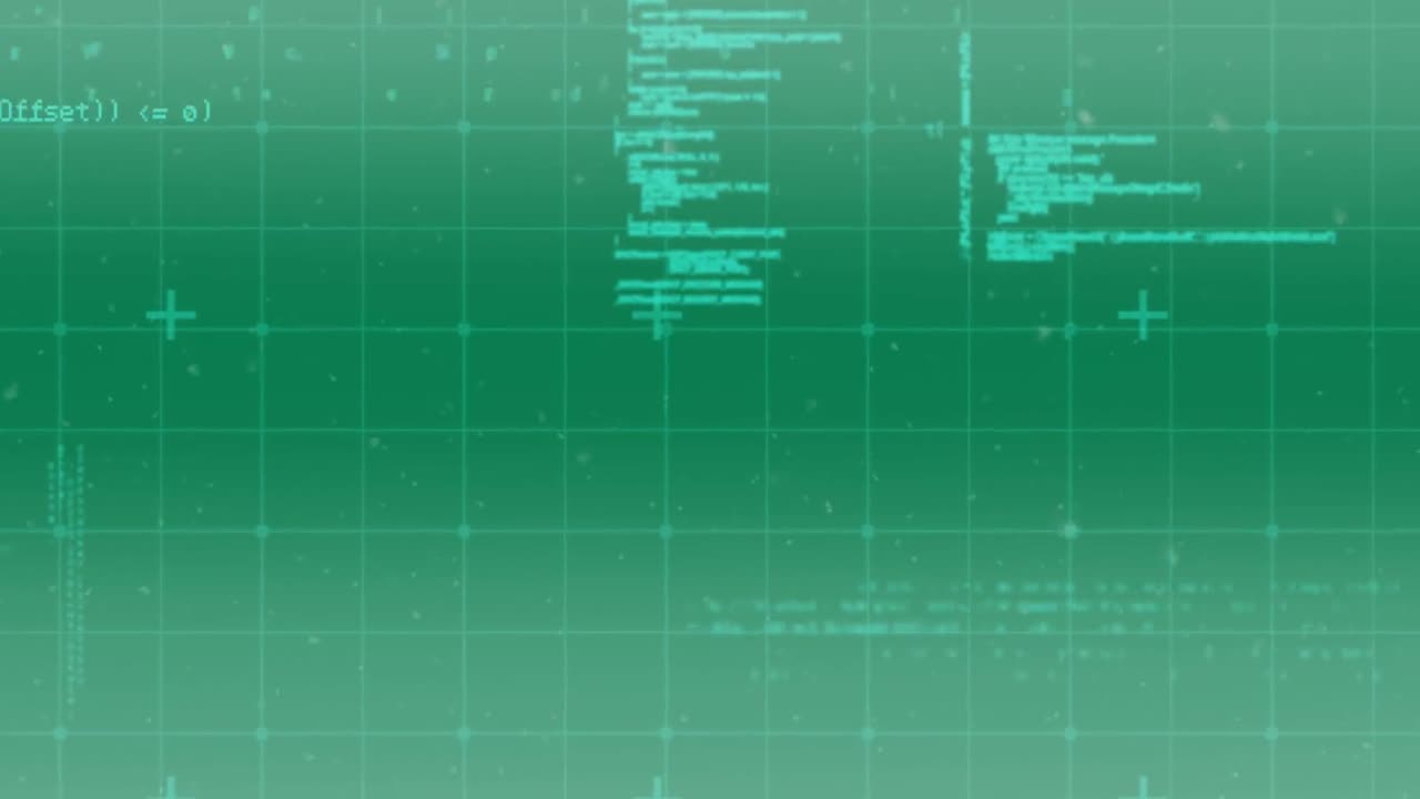 Animation of purple shapes over green background with data processing