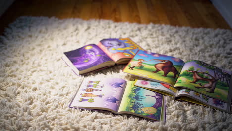 children's books on a carpet
