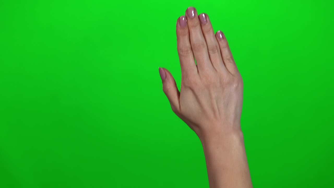 conjunto de 5 diferentes manos completas de limpieza de pantalla gestos de ventana en pantalla verde mano de la mujer
