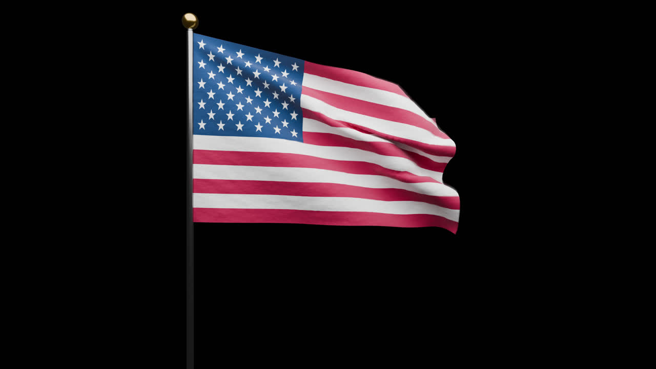 Waving United States American Flag On Black Alpha Background On Memorial Day