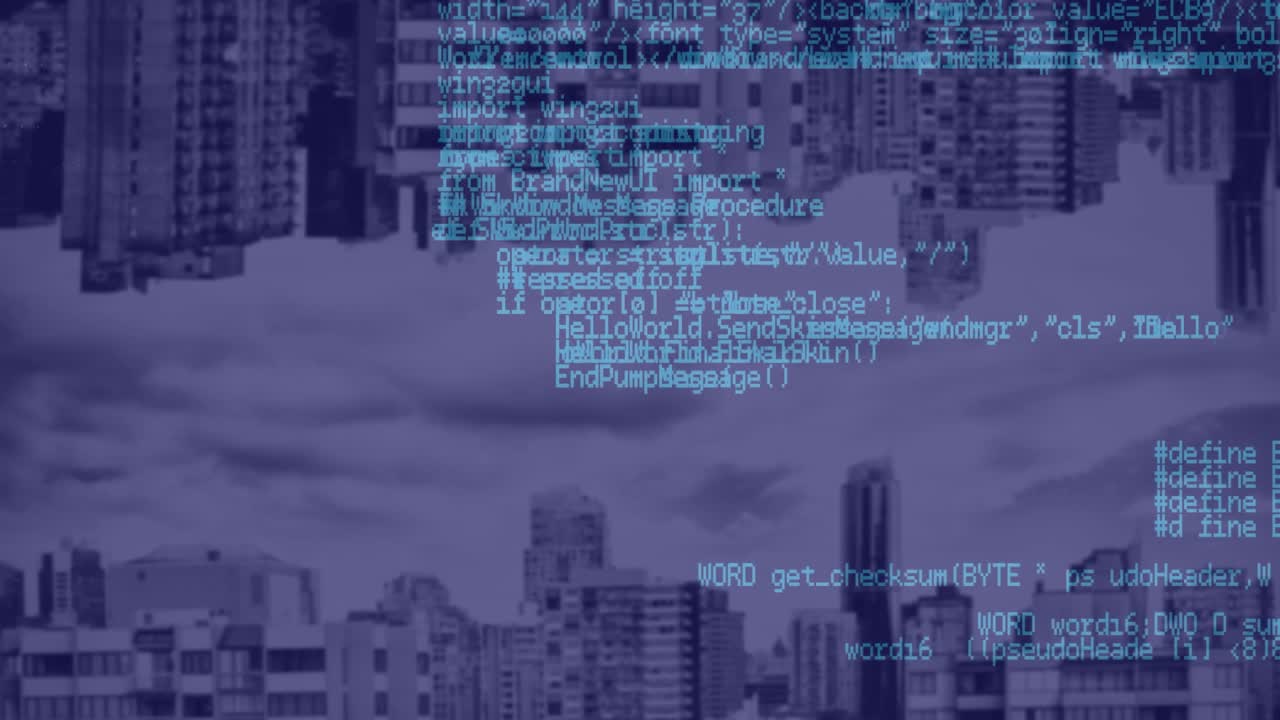 Animation of data processing over cityscape