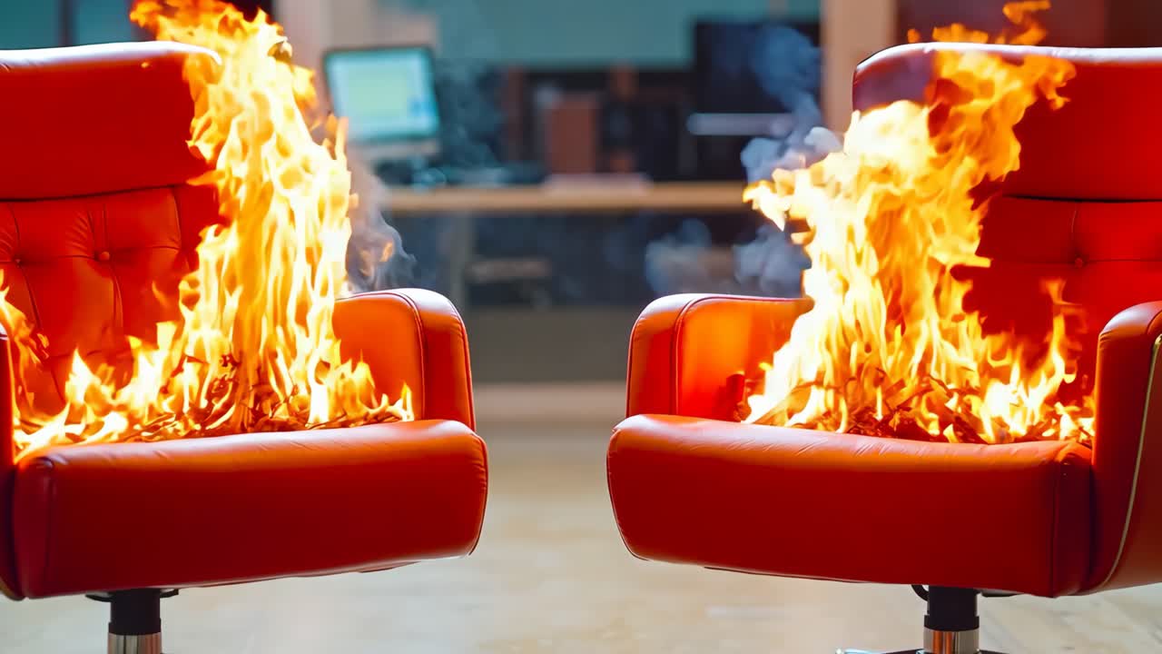 un par de sillas de cuero rojo sentadas en la parte superior de un piso de madera