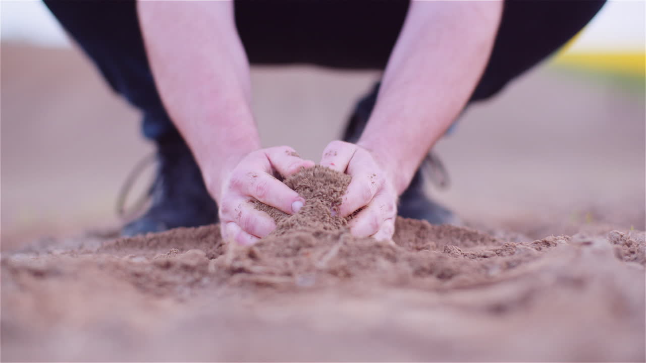 agricultor examinando suelo orgánico en las manos agricultor tocando tierra en el campo agrícola 4