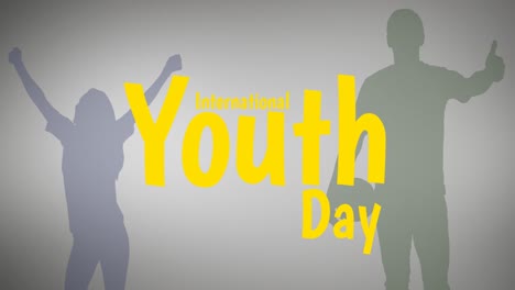 Animación-Del-Texto-Del-Día-Internacional-De-La-Juventud-Sobre-Siluetas-De-Personas-Sobre-Fondo-Gris