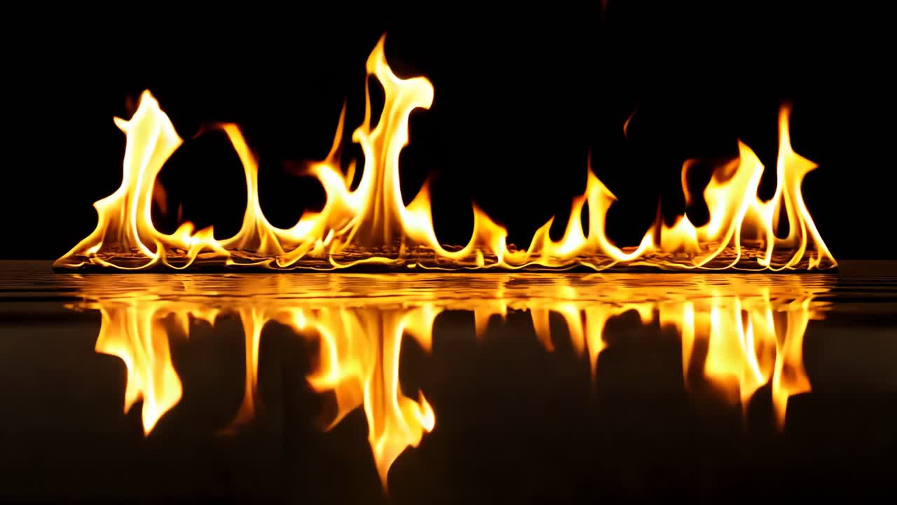 불은 물 웅이의 물에 반사됩니다.