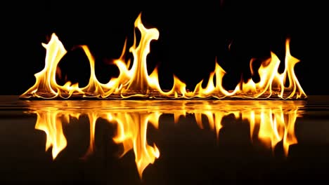 a fire is reflected in the water of a pool of water