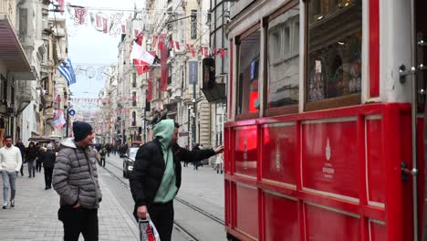 a red tram in istanbul, turkey