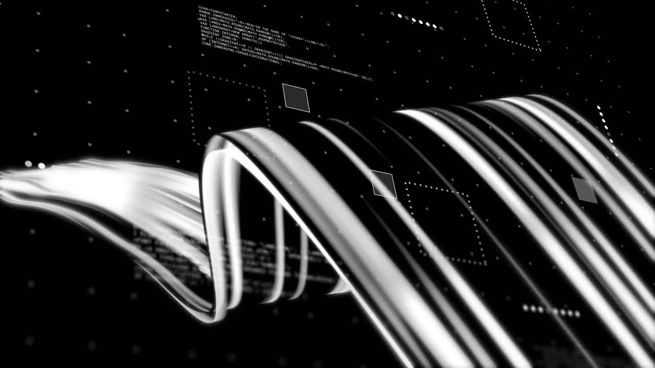 Animation of data processing over black background