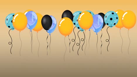 Animation-Von-Bunten-Luftballons,-Die-Auf-Orangefarbenem-Hintergrund-Hüpfen