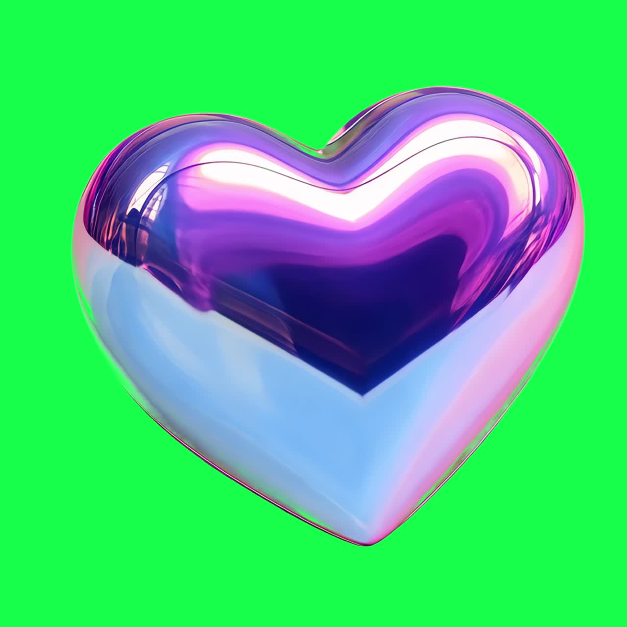 Vibrant glossy heart shape animation, transparent 4K video, green screen