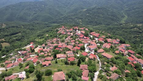 aerial drone view of rentina village in agrafa mountains, evrytania, greece – traditional settlement in remote mountainous landscape