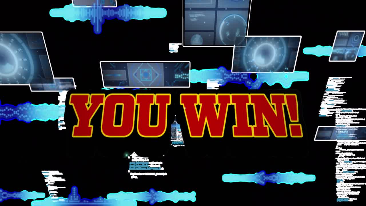 스크린과 함께 디지털 추상 공간에서 승리하는 애니메이션