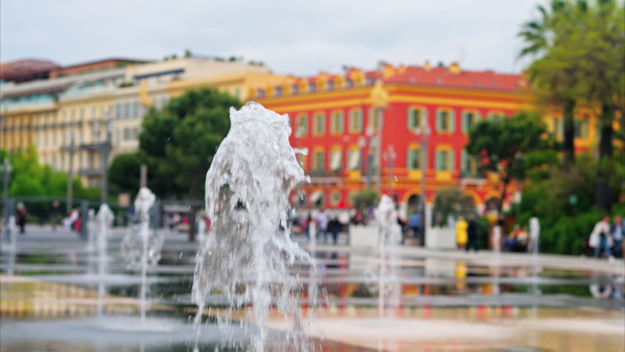 Close up of a water fountain in the Promenade du Paillon park in Nice, France
