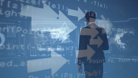 animación del procesamiento de datos financieros sobre el hombre de negocios