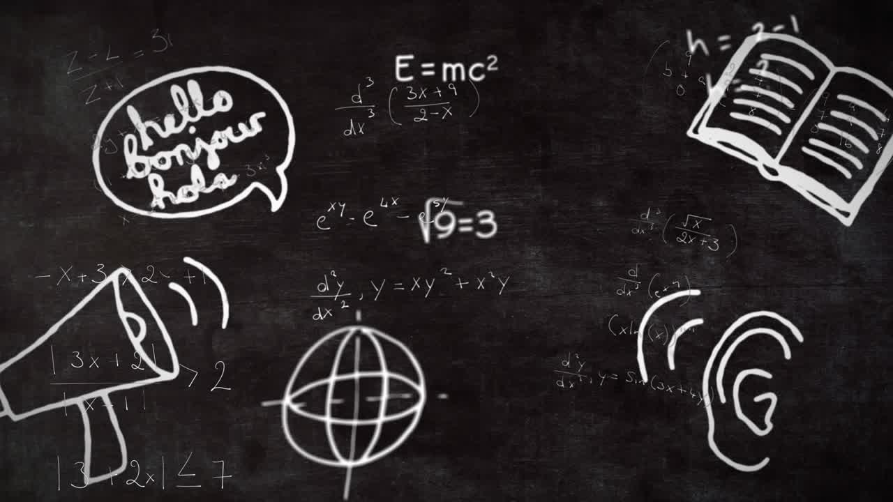 Animazione di icone su equazioni matematiche su sfondo nero