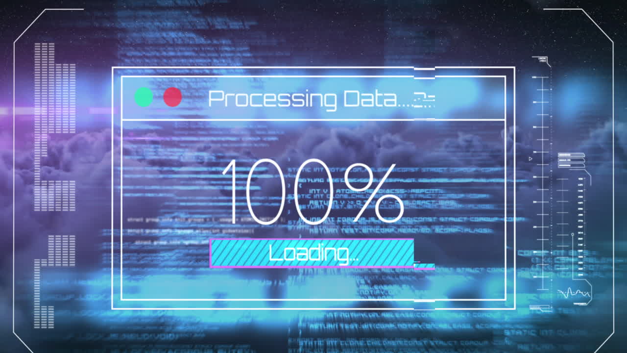 Animation of data processing on blue background