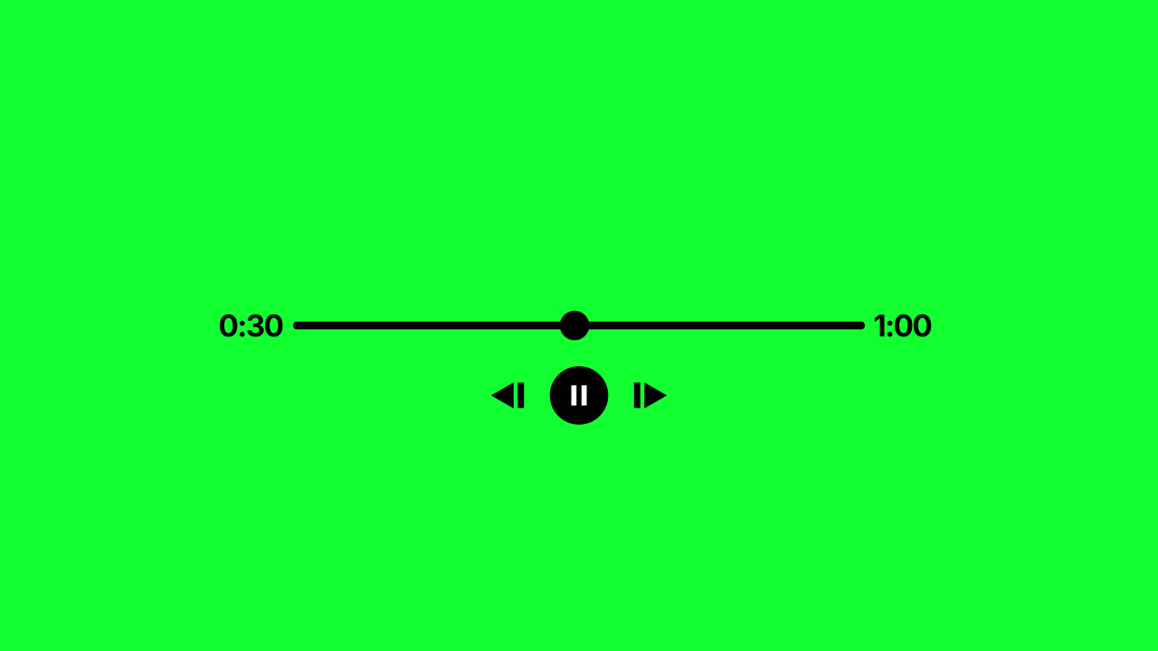 Barra di avanzamento del lettore video con contatore del tempo su schermo verde