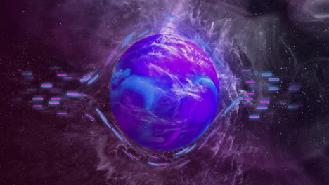 animation of colourful shapes over planet on sky with stars