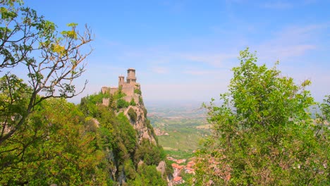 towers on monte titano peaks in san marino, italy