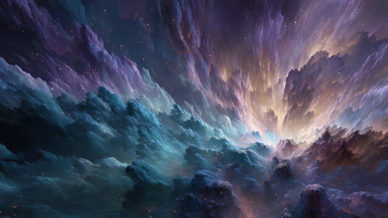 Un paesaggio cosmico mozzafiato: nebulose vibranti e nuvole eteree illuminano la tela stellare, catturando la bellezza e il mistero dell'universo