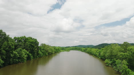 aerial view of the tennessee river near the mousetail landing state park in daytime in linden, tennessee, usa