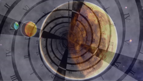 animación de sistemas solares, planetas y espacio sobre el tictac del reloj