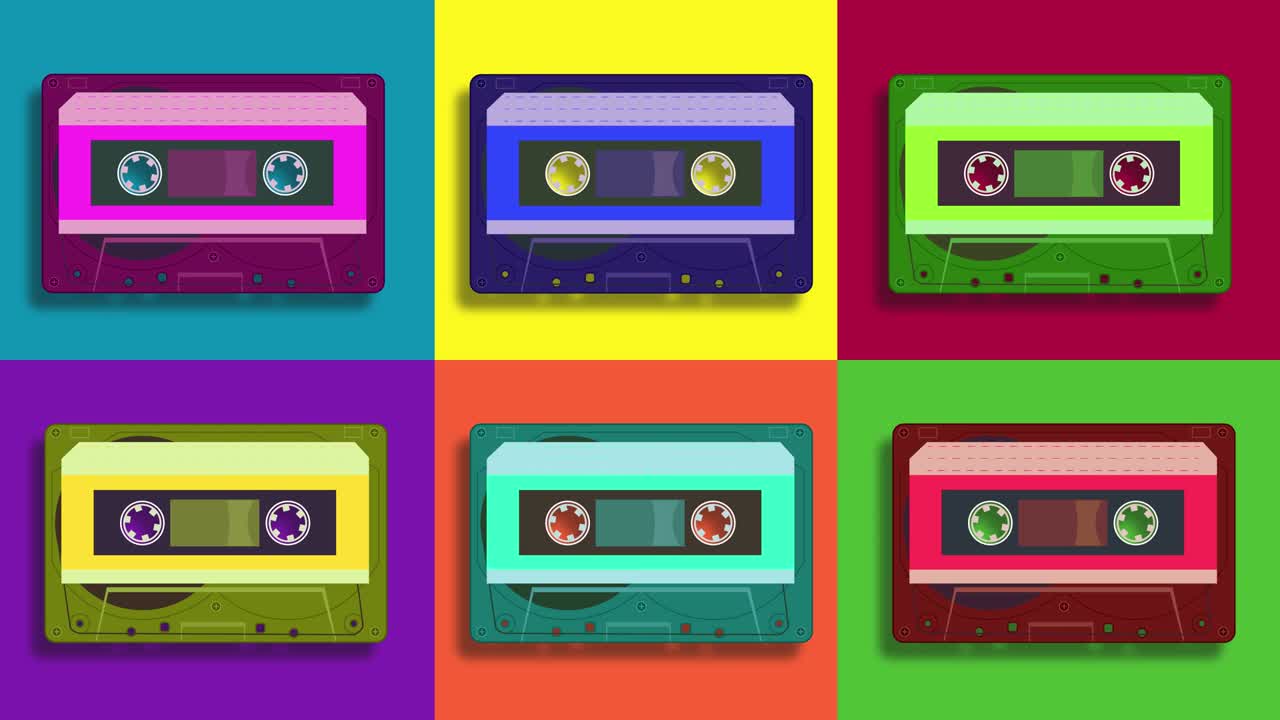Vintage audio cassette tape playing animation